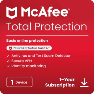 McAfee Total Protection 1-Dispositivo listo para 2025 | El software de seguridad incluye antivirus, VPN segura, administrador de contraseñas y monitoreo de identidad | Descargar