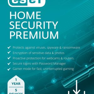 ESET Seguridad para el hogar Premium | antivirus | Edición 2024 | 5 dispositivos | 1 año| Administrador de contraseñas | Protección de Privacidad | ransomware | Antirrobo | Descarga digital (PC/Mac/Android)