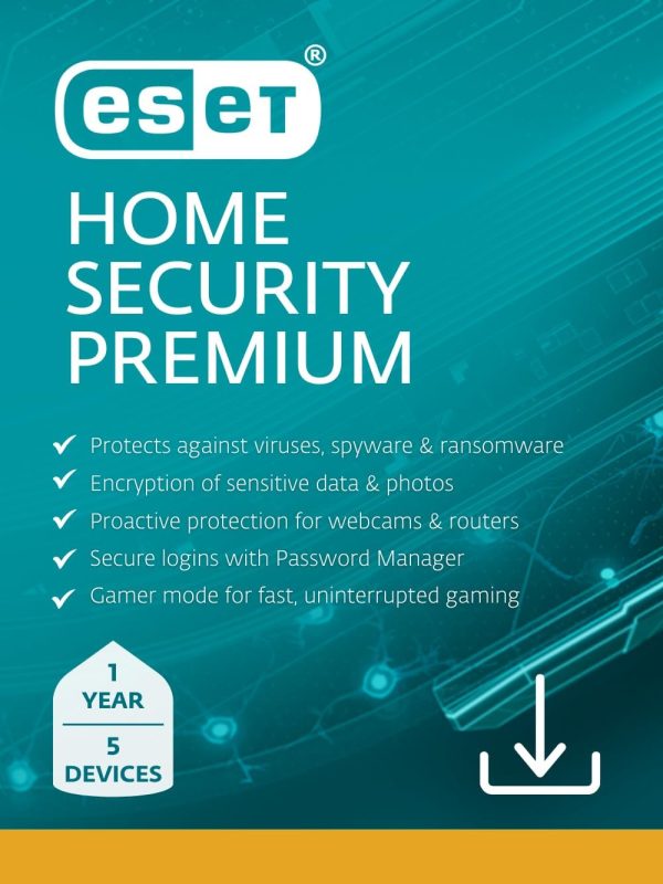 ESET Seguridad para el hogar Premium | antivirus | Edición 2024 | 5 dispositivos | 1 año| Administrador de contraseñas | Protección de Privacidad | ransomware | Antirrobo | Descarga digital (PC/Mac/Android)
