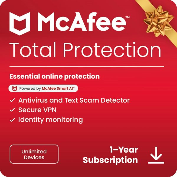 Dispositivos ilimitados McAfee Total Protection listos para 2025 | El software de seguridad incluye antivirus, VPN segura, administrador de contraseñas y monitoreo de identidad | Descargar