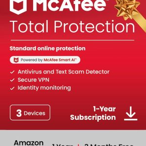 McAfee Total Protection 3 dispositivos listo para 2025 | Suscripción de 15 meses | El software de seguridad incluye antivirus, VPN segura, administrador de contraseñas y monitoreo de identidad | Descargar