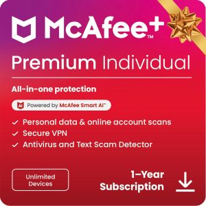 McAfee+ Premium Dispositivos individuales ilimitados listos para 2025 | El software de ciberseguridad incluye antivirus, VPN segura, administrador de contraseñas y monitoreo de identidad | Descargar