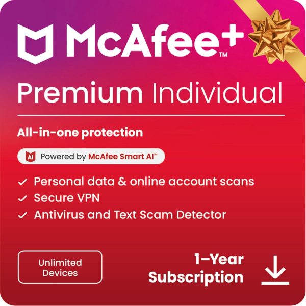McAfee+ Premium Dispositivos individuales ilimitados listos para 2025 | El software de ciberseguridad incluye antivirus, VPN segura, administrador de contraseñas y monitoreo de identidad | Descargar