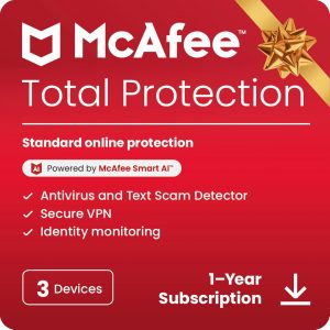 McAfee Total Protection 3-Device 2025 Ready | El software de seguridad incluye antivirus, VPN segura, administrador de contraseñas y monitoreo de identidad | Descargar