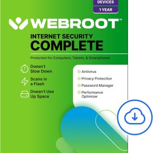 Seguridad de Internet Webroot completa | Software antivirus 2024 | 10 Dispositivo | Descarga de 1 año para PC/Mac/Chromebook/Android/IOS + Administrador de contraseñas, Optimizador de rendimiento y copia de seguridad en la nube