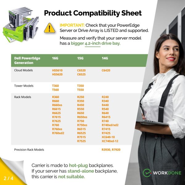 Workdone 6 -Pack - 3.5 "Caddy de disco duro con adaptador HDD de 2.5" - Compatible para servidores Dell PowergeDEDED - R240 R340 R740 R640 R550 R450 R740XD2 R7415 R7425 R6415 - Bray de LED brillante - Manual de configuración - Imagen 3