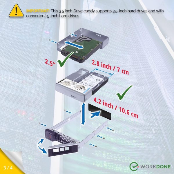 Workdone 6 -Pack - 3.5 "Caddy de disco duro con adaptador HDD de 2.5" - Compatible para servidores Dell PowergeDEDED - R240 R340 R740 R640 R550 R450 R740XD2 R7415 R7425 R6415 - Bray de LED brillante - Manual de configuración - Imagen 4