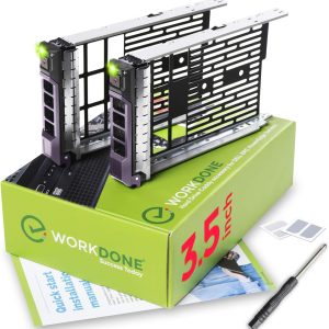 WorkDone 2 -Pack - Caddy de disco duro de 3.5 pulgadas - Compatible para Dell PowerEdge seleccionado 13º a 11º Gen. Versores - Con Manual de instalación detallado - Etiquetas de pegatinas delanteras del trineo - Destornillador - Tornillos de bandeja